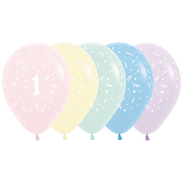 Age 1 Pastel Matte Assorted Latex Balloons 30cm 25pk