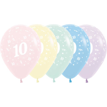 Age 10 Pastel Matte Assorted Latex Balloons 30cm 25pk