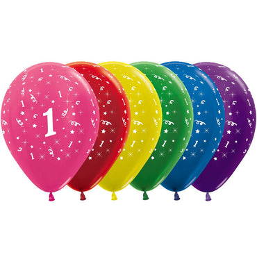 Age 1 Metallic Assorted Latex Balloons 30cm 25pk