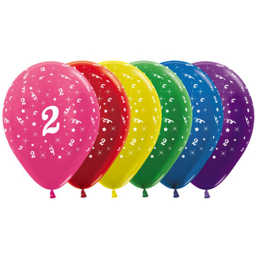 Age 2 Metallic Assorted Latex Balloons 30cm 25pk