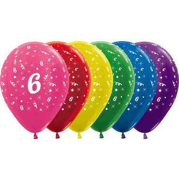 Age 6 Metallic Assorted Latex Balloons 30cm 25pk