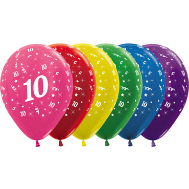 Age 10 Metallic Assorted Latex Balloons 30cm 25pk