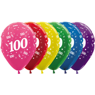 Age 100 Metallic Assorted Latex Balloons 30cm 25pk