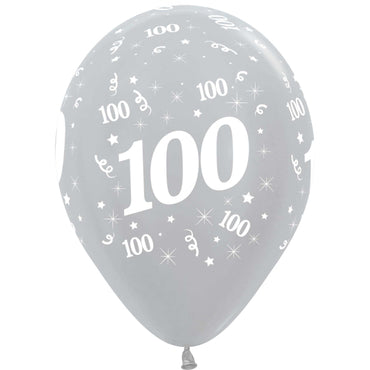 Age 100 Satin Pearl Silver Latex Balloons 30cm 25pk