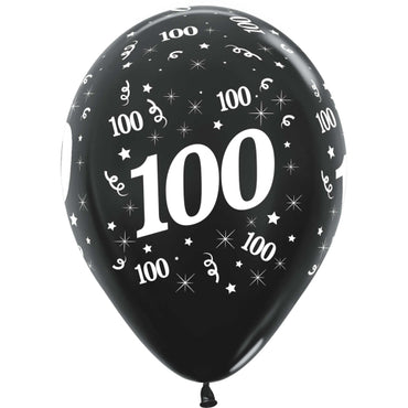 Age 100 Metallic Black Latex Balloons 30cm 25pk