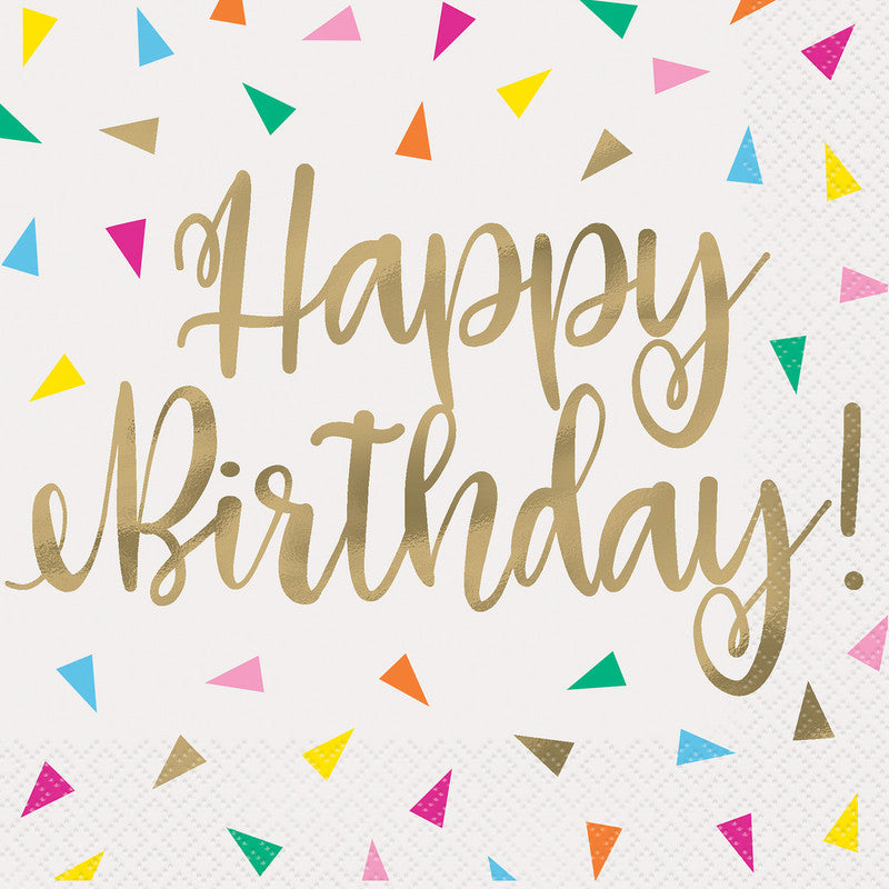Bright Triangle Birthday Foil Stamped Luncheon Napkins 2ply 33cm x 33cm 16pk