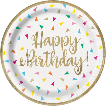 Bright Triangle Birthday Foil Stamped Paper Plates 18cm 8pk