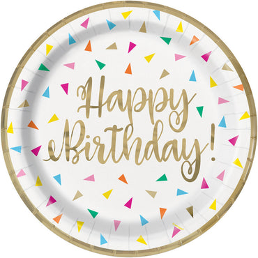 Bright Triangle Birthday Foil Stamped Paper Plates 23cm 8pk