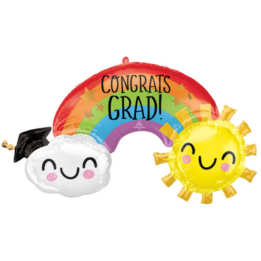 Congrats Grad Rainbow, Cloud & Sun SuperShape Foil Balloon 104cm x 53cm Each