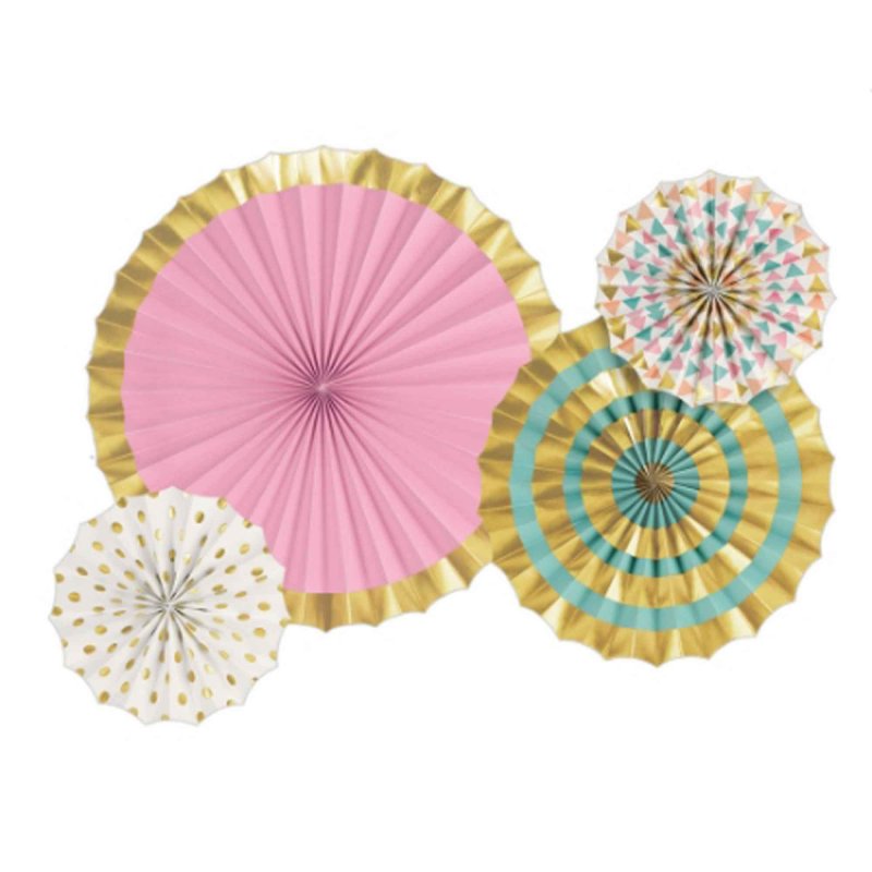 Pastel Fan Hanging Decorations Foil Hot Stamped 4pk