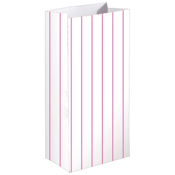 Bright Pink Stripe Paper Treat Bags FSC 13cm x 25cm x 7.5cm 8pk