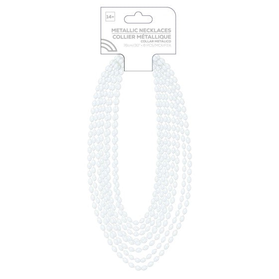 Team Spirit Metallic White Necklace 76cm 8pk