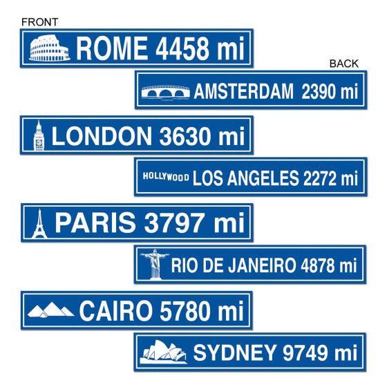 Travel Street Sign Cutout 10cm x 61cm 4pk