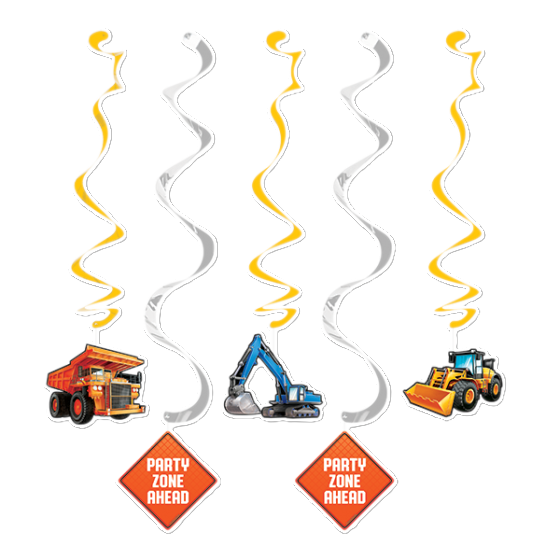 Big Dig Construction Dizzy Danglers Hanging Swirls 5pk