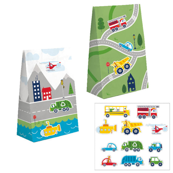 Transportation Time Paper Treat Bag 11.43cm x 20.32cm x 12.7cm 8pk