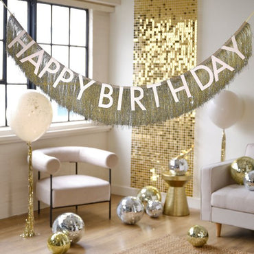Gold Party Fringe Birthday Bunting 1.5m Each