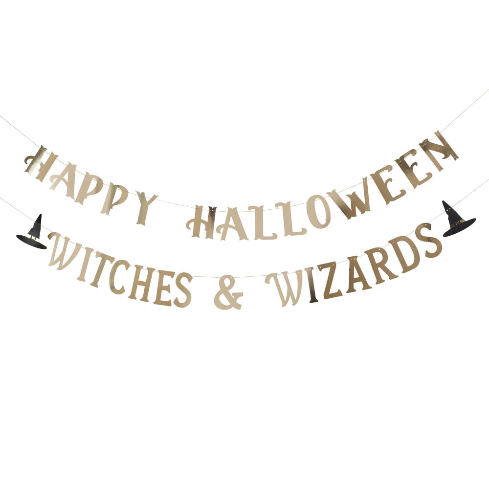 Spell Yeah! Gold 'Happy Halloween Witches & Wizards' Card Banner 2.2m