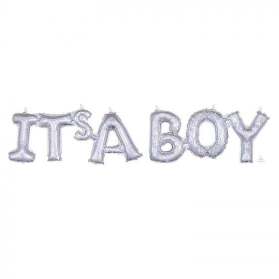 Phrases IT'S A BOY Silver Holographic Supershape Foil Balloon Each