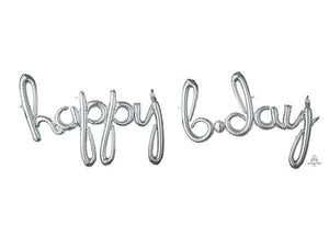 Silver Happy Bday Script Supershape Foil Balloon Each