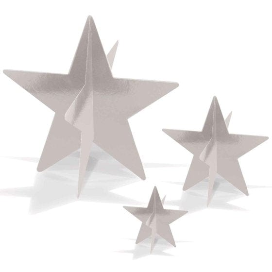 3-D Silver Star Foil Centrepiece 3pk