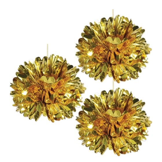 Gold Metallic Fluff Balls 41cm 3pk