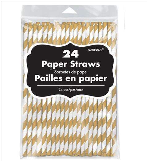 Gold Paper Straws 19cm 24pk