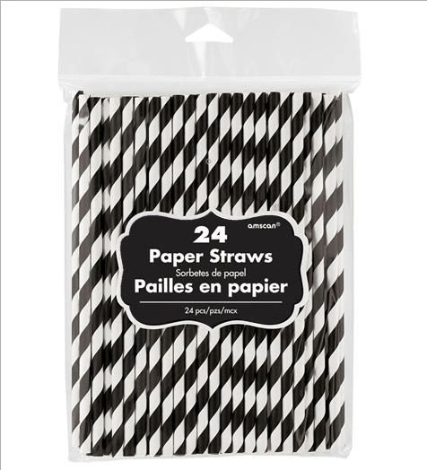 Jet Black Paper Straws 19cm 24pk