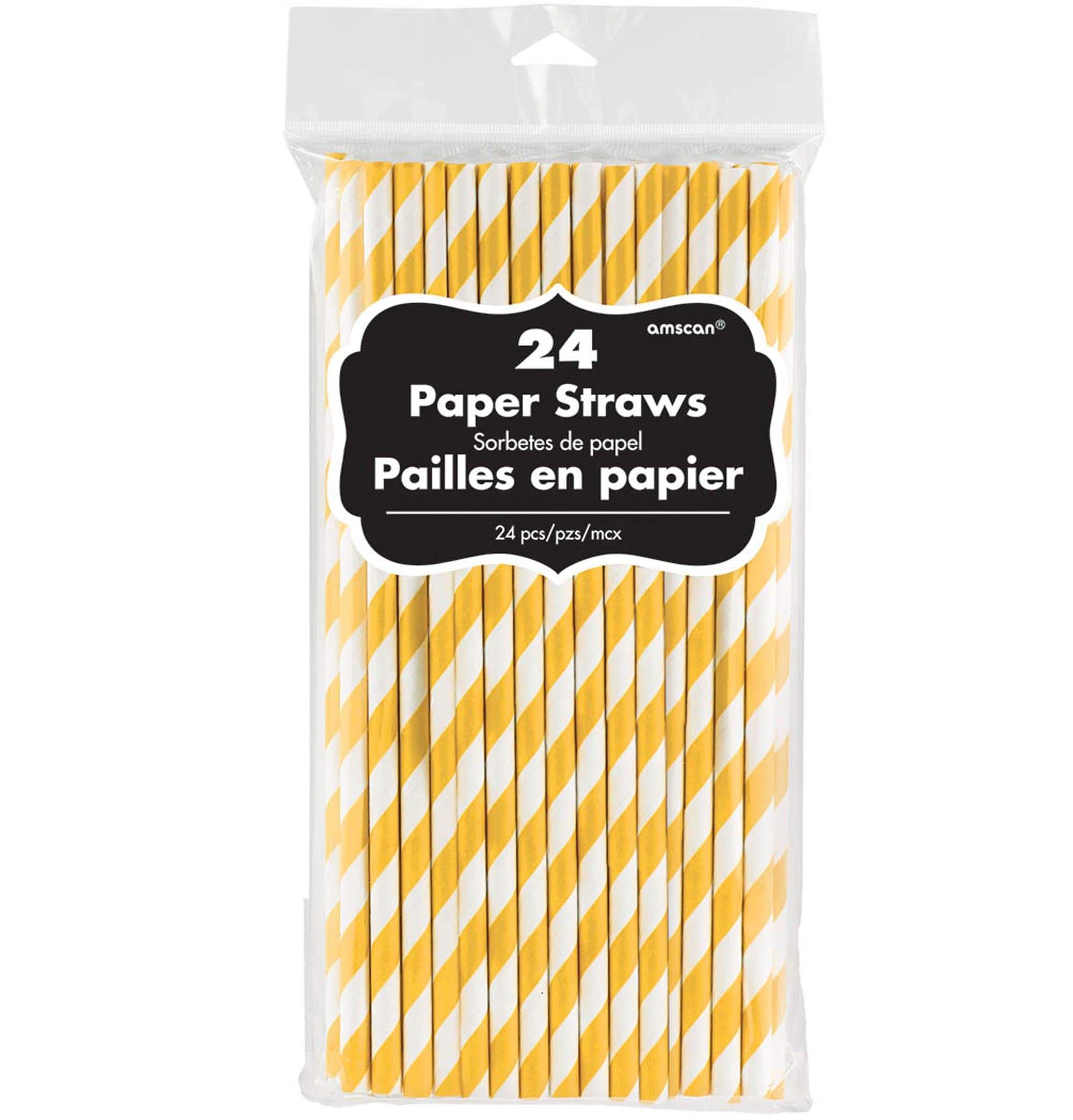 Yellow Sunshine Paper Straws 24Pk