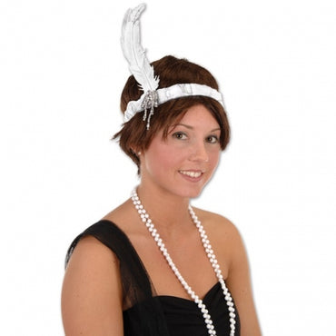 Flapper Headband White Each - Party Savers
