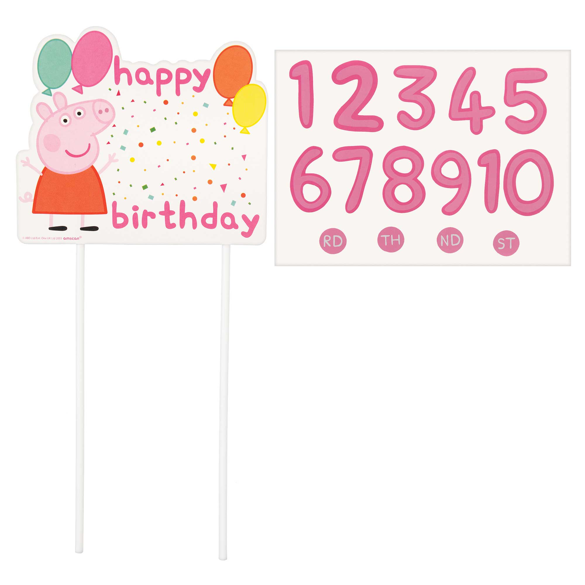 Peppa Pig Party Customizable Confetti Cake Topper Pick 26cm x 11cm