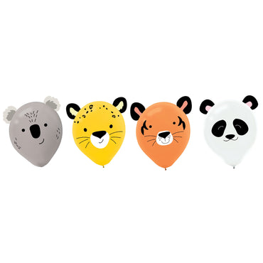Get Wild Jungle Animals and  Paper Adhesive Add-Ons Latex Balloons 30cm 6pk