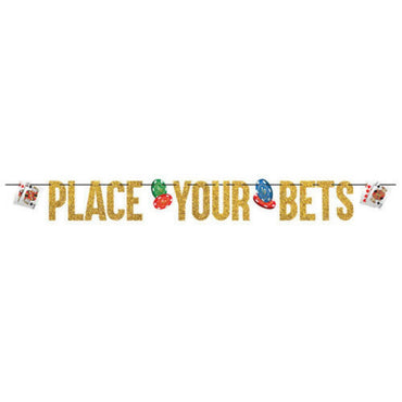 Roll The Dice Casino Ribbon Glittered Letter Banner Place Your Bets - Party Savers