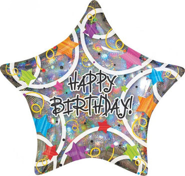 Happy Birthday Stars Holographic Jumbo Shape Balloon 81cm Each - Party Savers