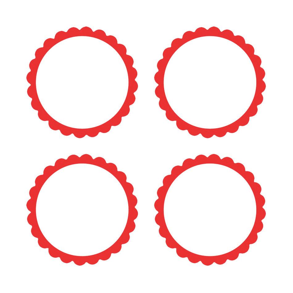 Apple Red Scalloped Labels 5pk - Party Savers