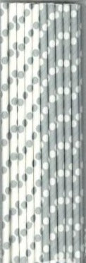 Silver Dotty Paper Straws 20pk - Party Savers