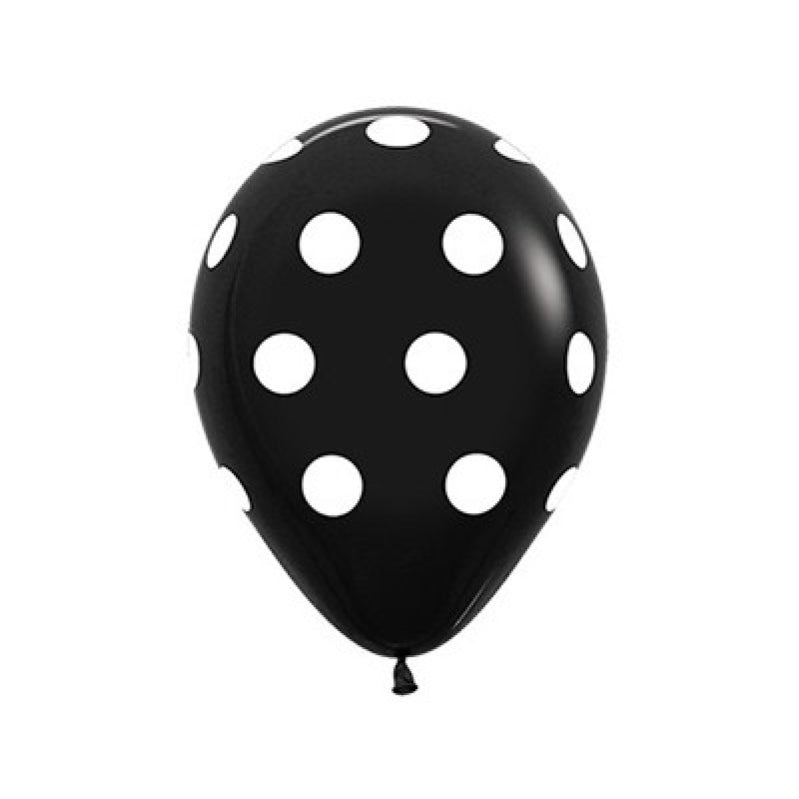 Black Polka Dots on Black Latex Balloons 30cm 12pk - Party Savers