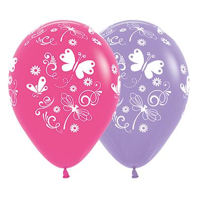 Butterflies & Dragonflies Fashion Fuchsia & Lilac Latex Balloons 30cm 25pk