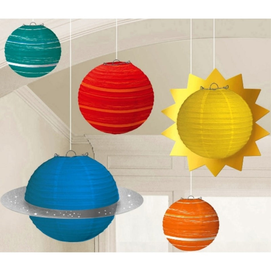 Blast Off Birthday Planets Paper Lanterns 5pk - Party Savers
