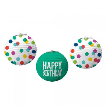 Happy Dots Happy Birthday Paper Lanterns 24cm 3pk