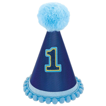 1st Birthday Boy Deluxe Glittered Cone Hat - Party Savers