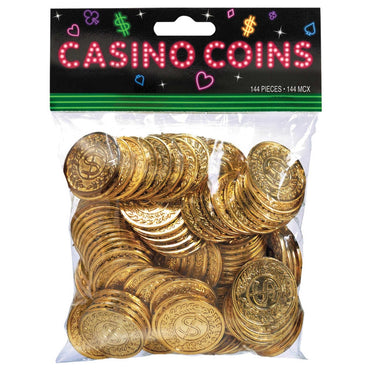 Casino Place Your Bets Plastic Gold Coins 144pk - Party Savers
