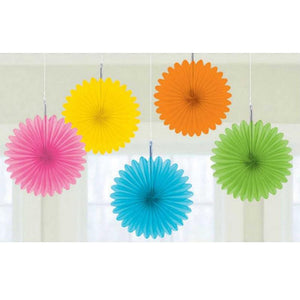 Bright Royal Blue Mini Fan Decorations 6in 5pk - Party Savers