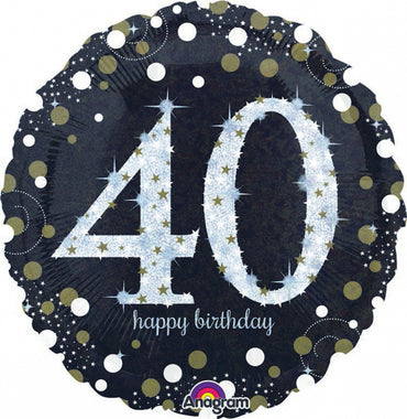 Sparkling Happy Birthday 40 Foil Balloon 45cm - Party Savers