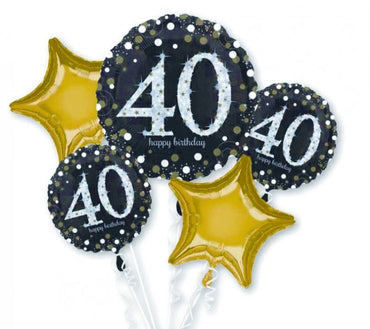 40th Sparkling Birthday Balloon Bouquet 5pk - Party Savers
