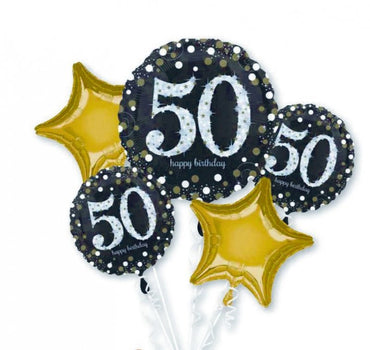 50th Sparkling Birthday Balloon Bouquet 5pk - Party Savers