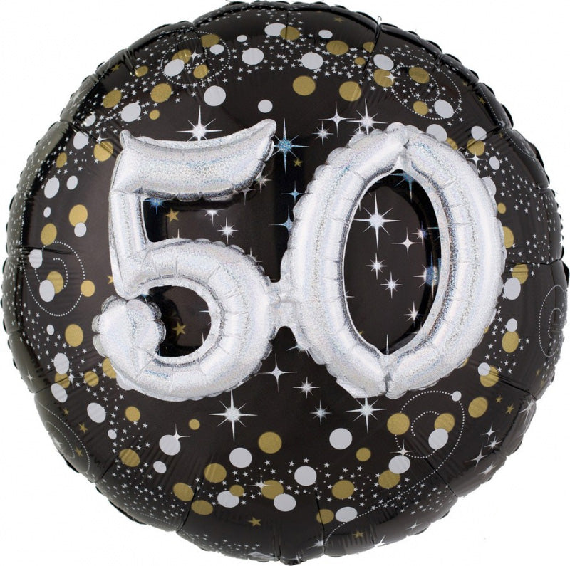 50th Sparkling Birthday Holographic Multi-Balloon 91cm Each - Party Savers