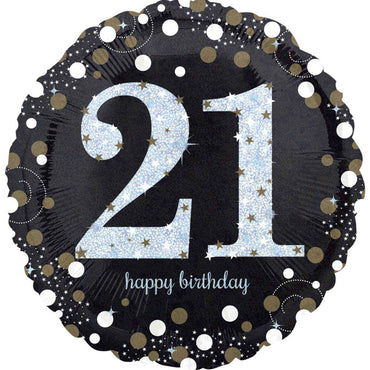 Sparkling Happy Birthday 21 Foil Balloon 45cm - Party Savers