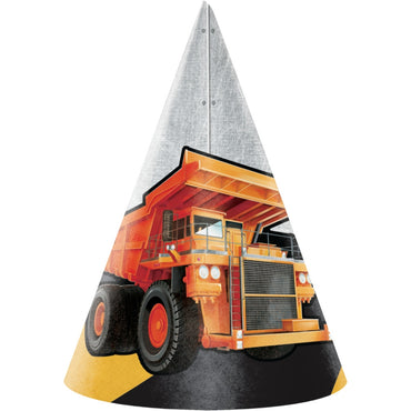 Big Dig Construction Cone Shaped Party Hats Child Size 8pk - Party Savers