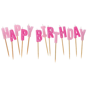 Pink Glitz Glitter Happy Birthday Candle - Party Savers