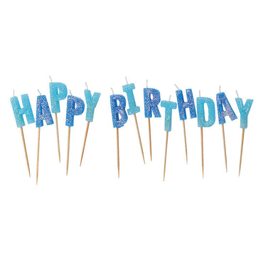 Blue Glitz Glitter Happy Birthday Candle - Party Savers